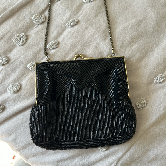 Vintage Black Beaded Evening Bag Purse - Picture 3 of 11